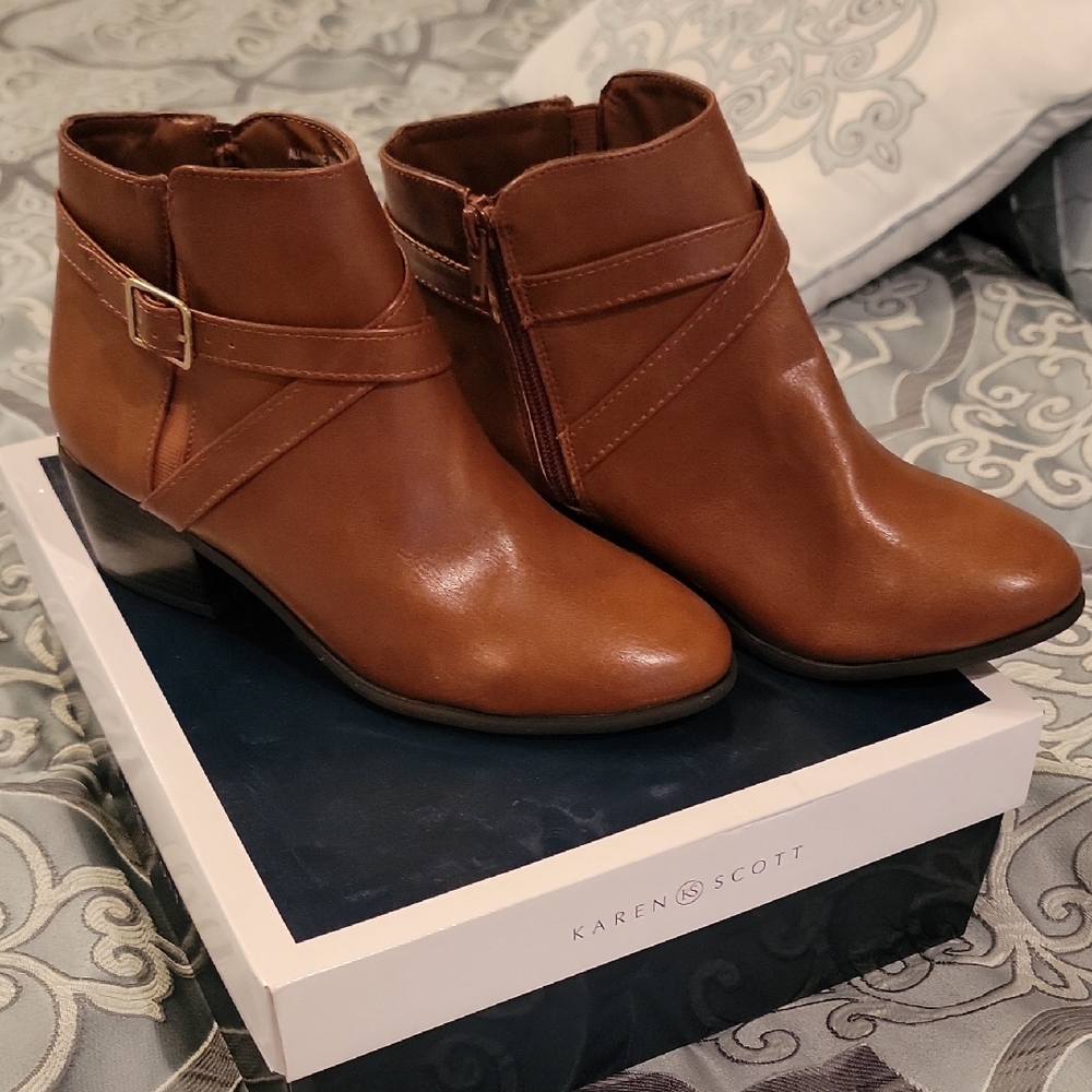 Karen Scott Tan Ankle Booties with Buckle Detail